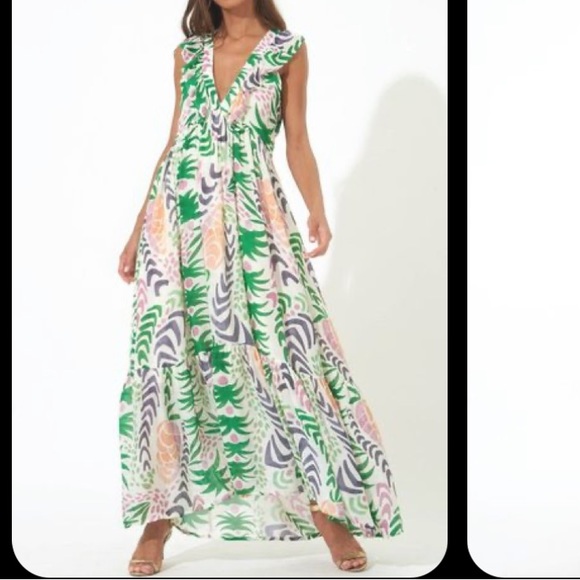 Oliphant Dresses & Skirts - NWT Oliphant Ruffle V-neck Maxi Dress in White Grenadine sz M